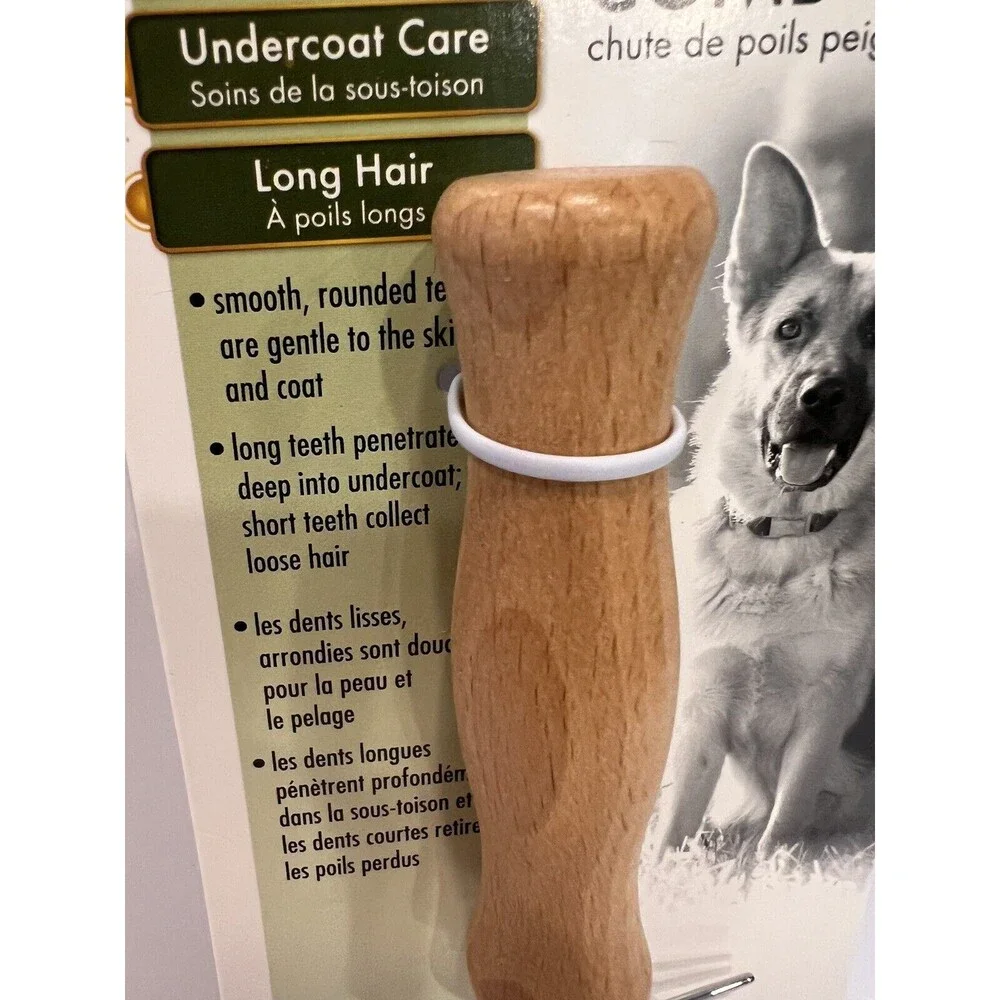 Safari Shedding Comb, Wooden Handle, Dog Brush, Grooming, Undercoat, Detangle